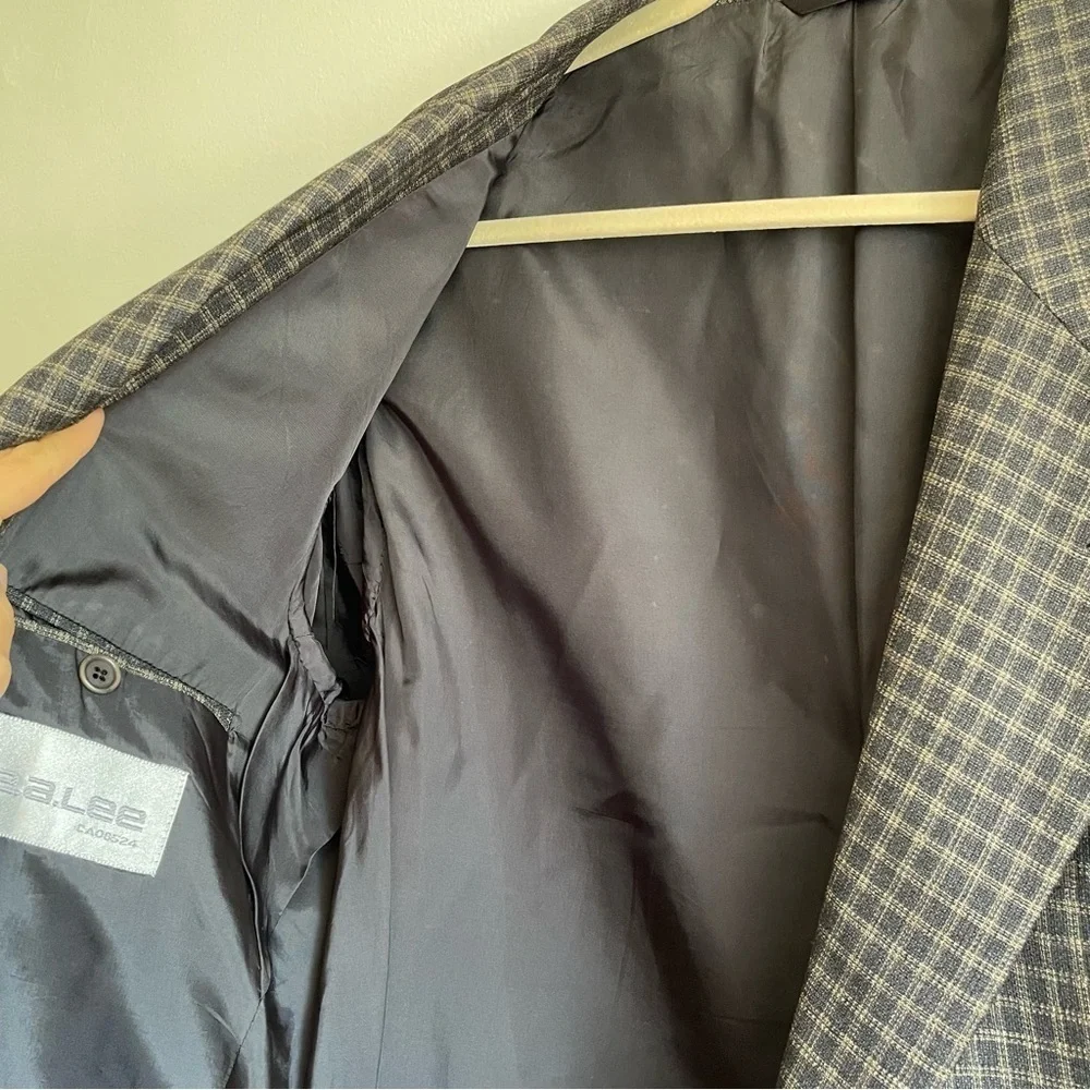 Ermenegildo Zegna plaid blazer jacket sport coat grey collared Cambridge sz 42L
